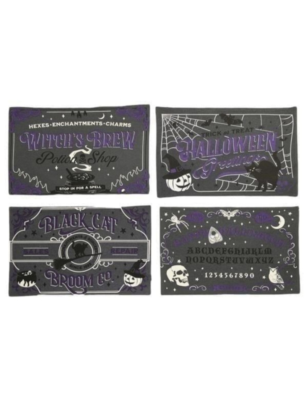 Cynthia Rowley Halloween Placemats Set of 4 Witch Ouija Black Cat 13x19